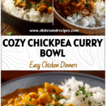 A bowl of Indian Vegetarian Meal With Rice And Curry featuring Vegan Chickpea Curry and Chickpea And Potato Curry garnished with herbs.